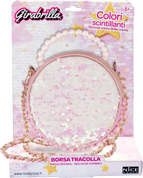 GIRABRILLA BORSETTA ROTONDA CON MANIGLIA DI PERLE E TRACOLLA