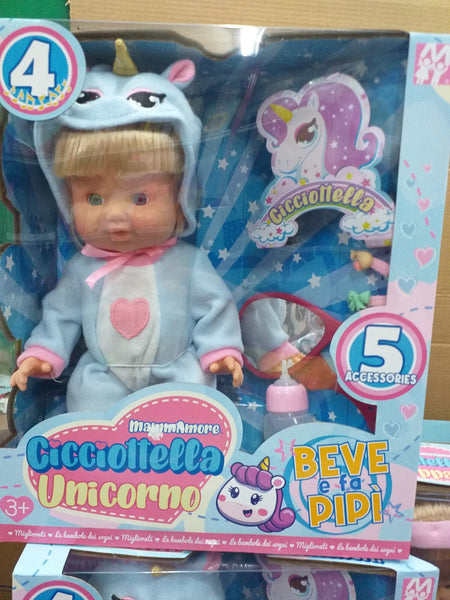 CICCIOTTELLA UNICORNO 36 CM AZZURRO