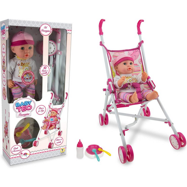 PASSEGGINO BAMBOLOTTO 60 CM CON VOCE E ACCESSORI