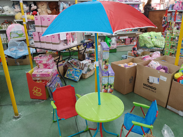 SET TAVOLINO BAMBINI + 2 SEDIE E OMBRELLINO