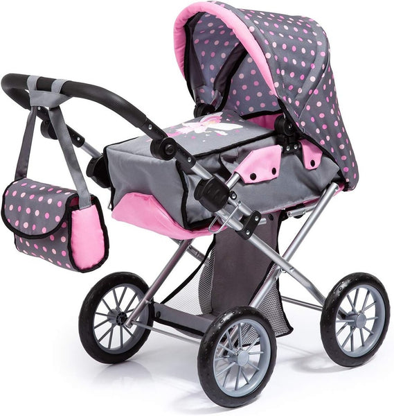 CARROZZINA PER BAMBONE COLORE ROSA, GRIGIO E NERO
